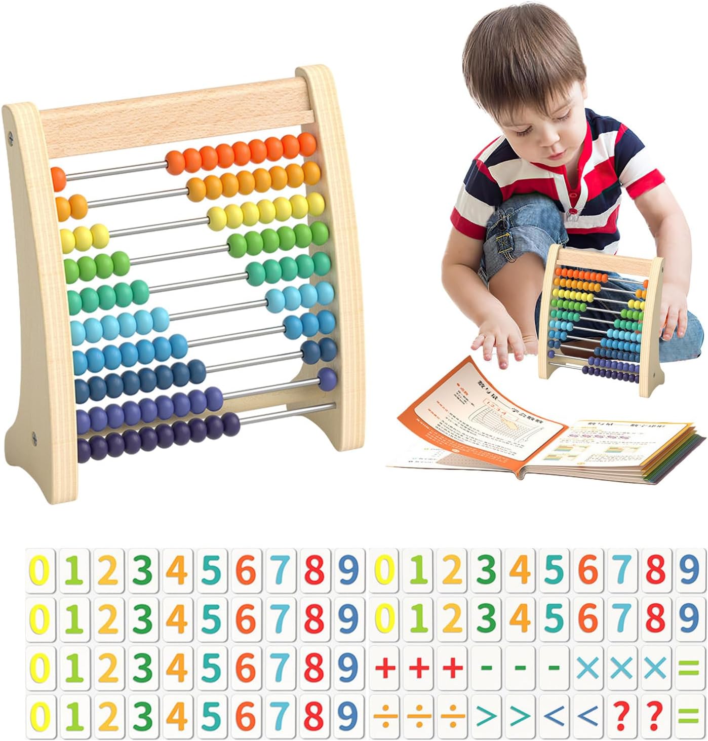 Abacus for Kids | Wooden Math Counting Toy,Abacus for Math, 10-Row Educational Counting Toy, Preschool Learning Toys Gift for Boys Girls Ages 3-5