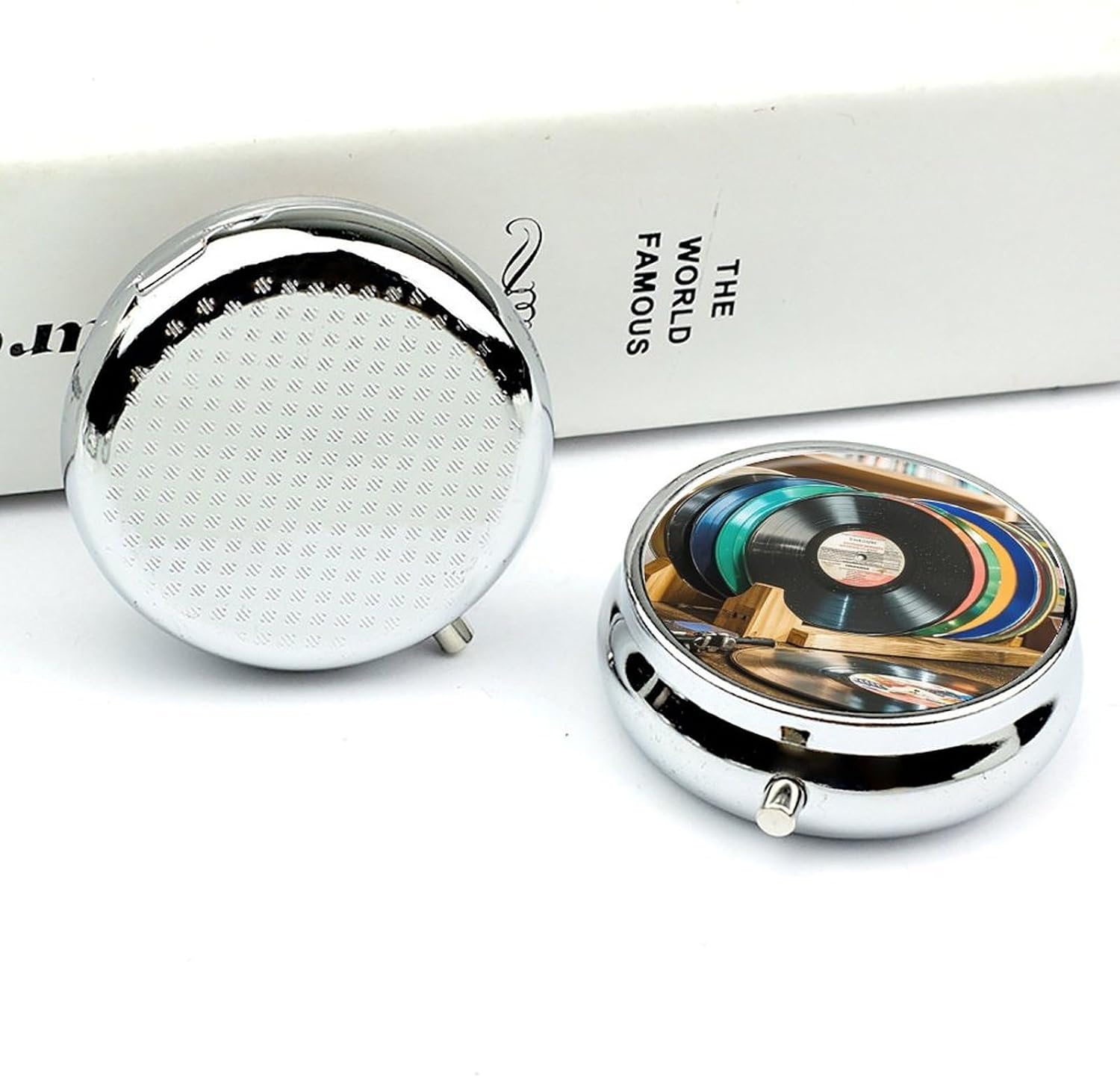 Round Silver Pill Box Small Pill Case for Purse and Pocket 3 Compartment image 5