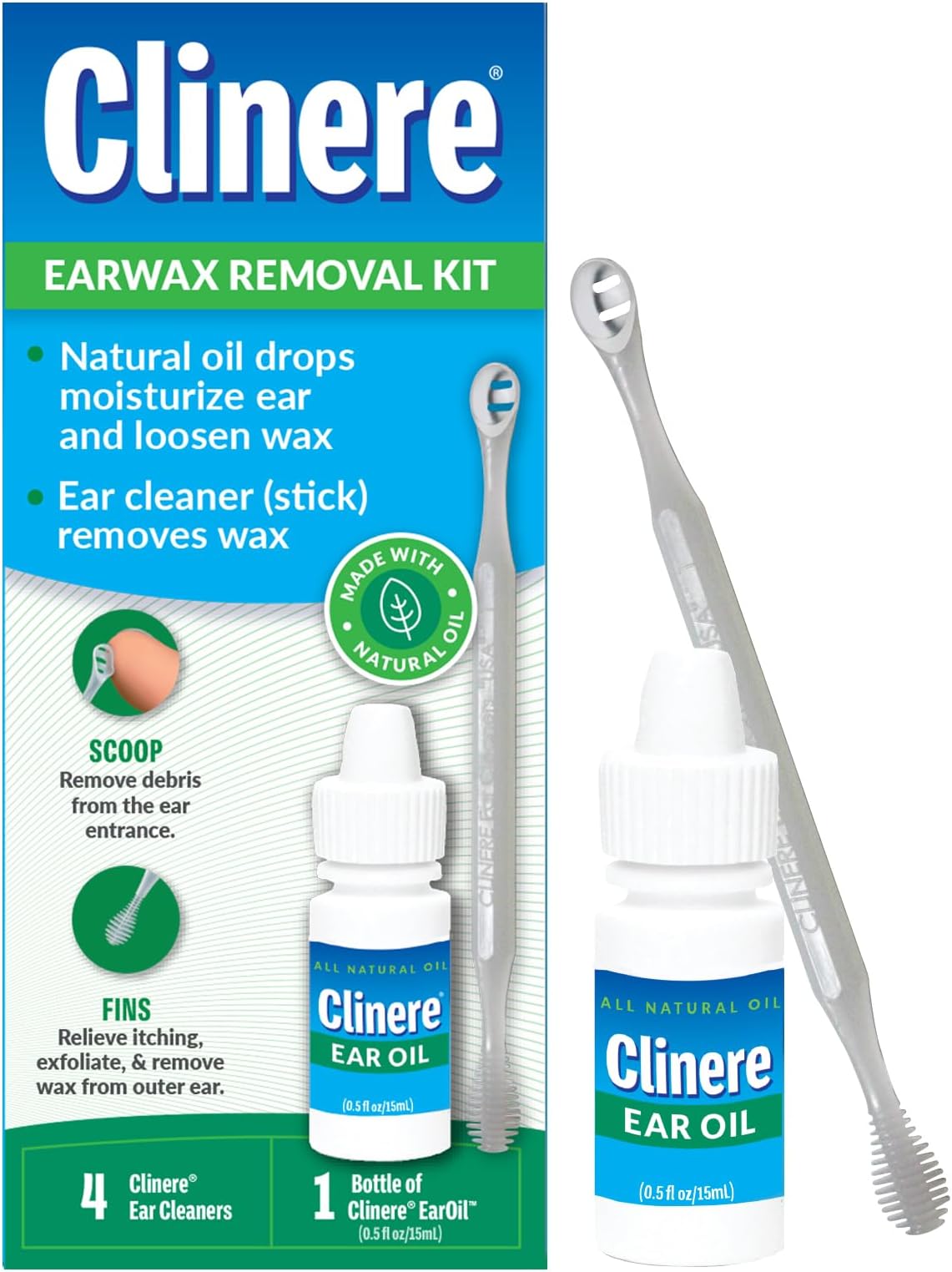 Clinere Ear Oil Conditioner & Ear Cleaners Cleaning Care Kit, 1 Ea, 1count, 4 Ear Tips