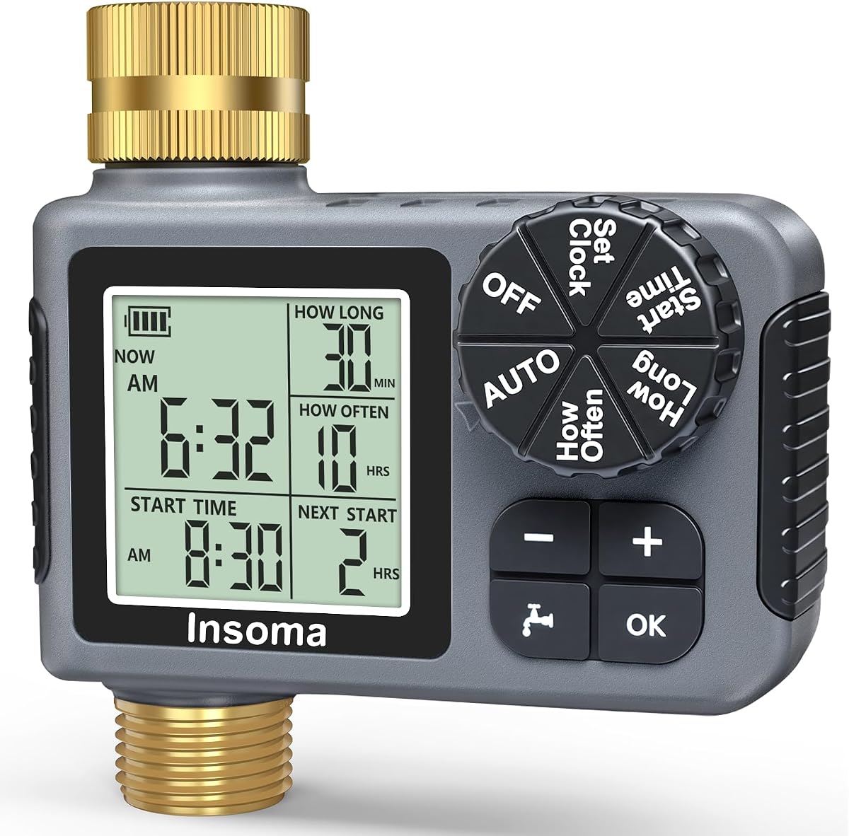 Sprinkler Timer with Brass Inlet & Outlet, Water Timer for Garden Hose with Auto/Manual/Rain Delay Mode, Easy Setup Hose Timers for Lawn, Garden, Vacation Watering,1 Outlet