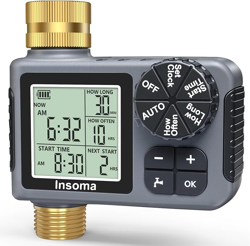 Sprinkler Timer with Brass Inlet & Outlet, Water Timer for Garden Hose with Auto/Manual/Rain Delay Mode, Easy Setup Hose Timers for Lawn, Garden, Vacation Watering,1 Outlet