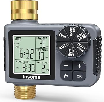 Sprinkler Timer with Brass Inlet &amp; Outlet, Water Timer for Garden Hose with Auto/Manual/Rain Dela...