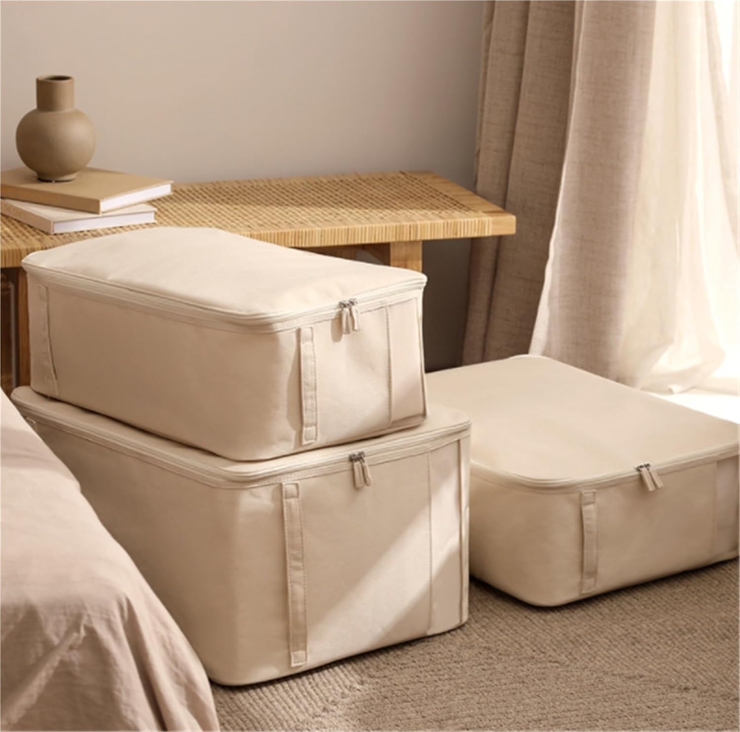 Storage Bins Under Bed Storage Bag Foldable and Stackable with Lid for Blankets Pillows Quilts Storage Container(52x42x20cm)