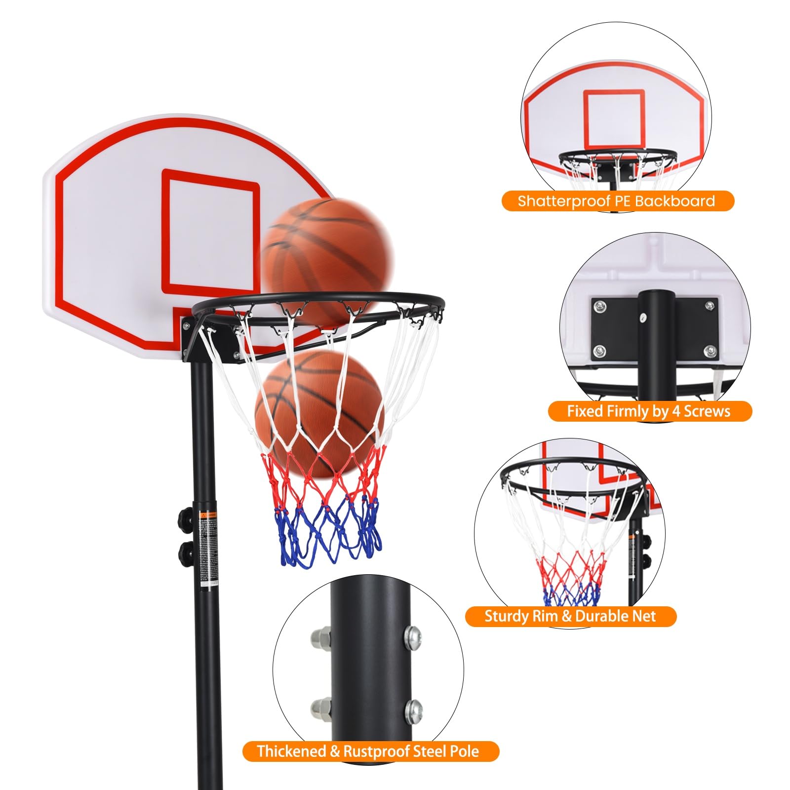 LIFEZEAL Cesto Basket da Esterno per Bambini e Adulti, Canestro Portatile con Tabellone e Retina, Regolabile in Altezza da 1,78M a 2,08M, Pallacanestro Sportivo con Ruote da Giardino