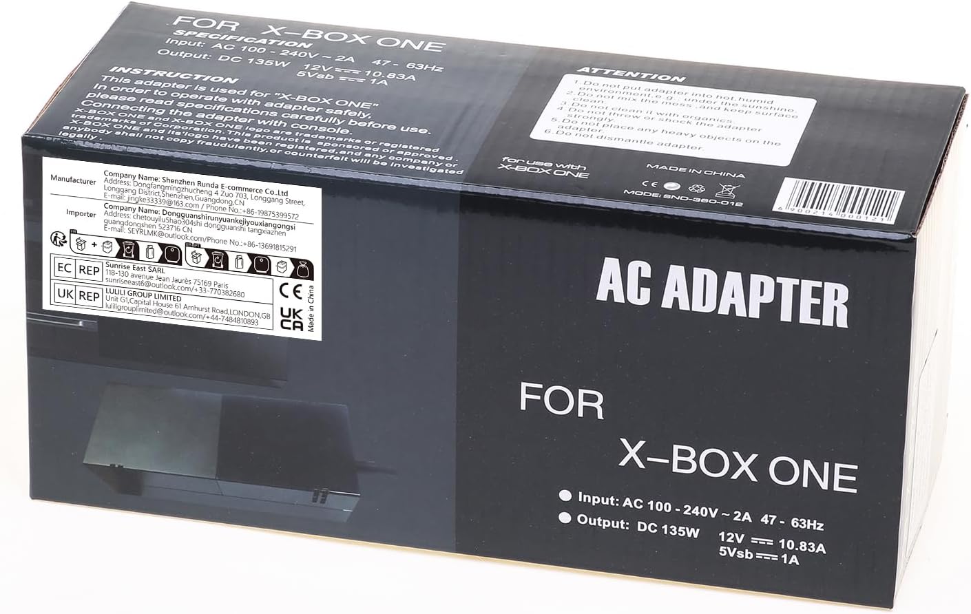 Power Supply for Xbox One Power Brick Replacement Power Cord Charger for Microsoft Xbox One 100-240V (Static Version)