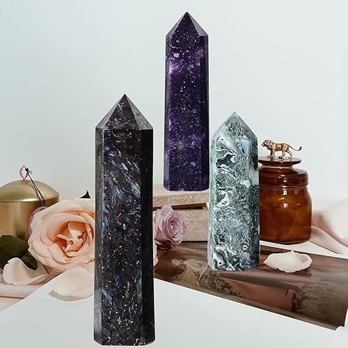 Miniatura 5 de AMOYSTONE Torres de obelisco de cristal curativo grande, varita de punta de cuarzo negro, decoración del hogar, curación de reiki, 1.1-1.7 libras