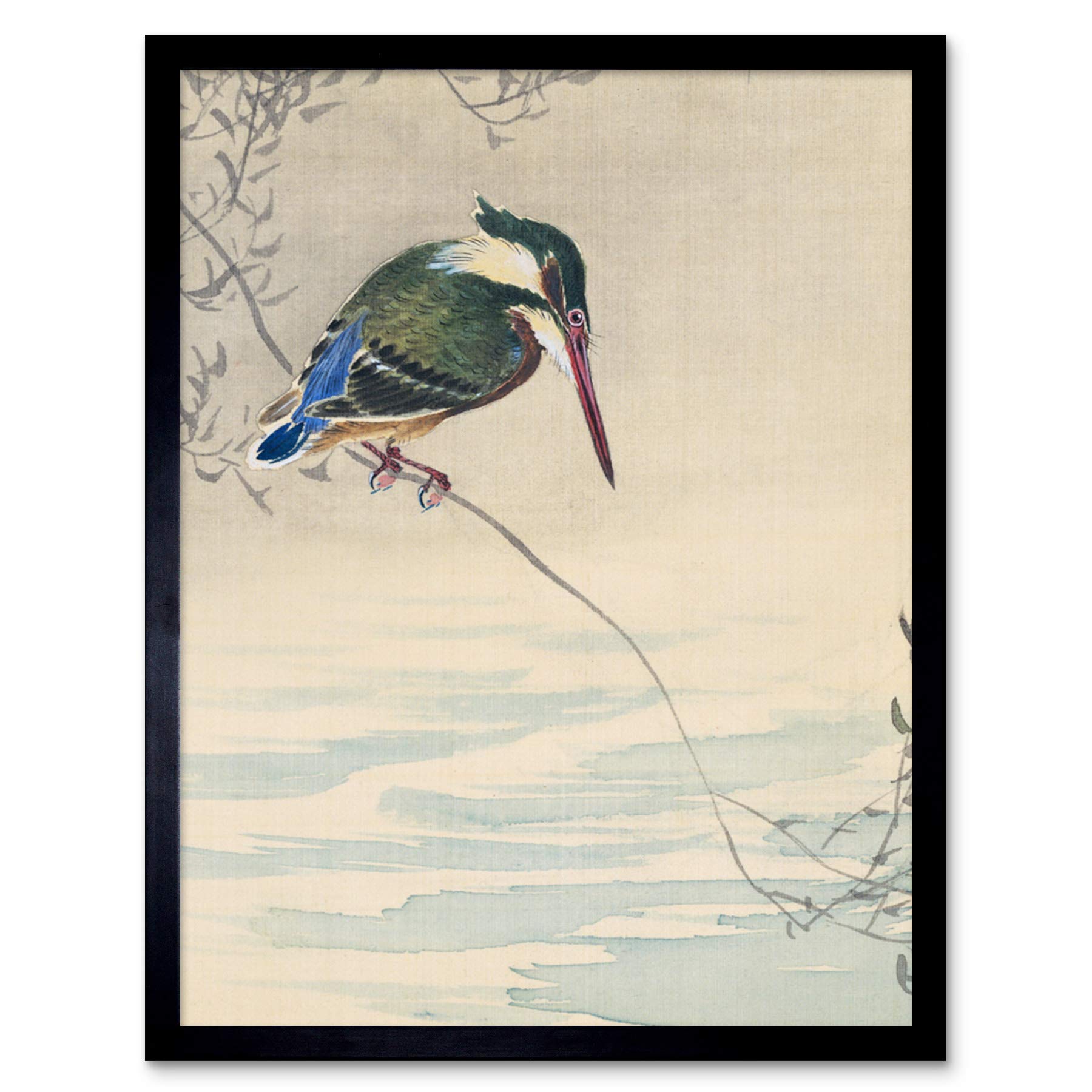 Artery8 Ohara Koson Kingfisher Bird Japanese Painting 12X16" Framed Wall Art Print from B&Q