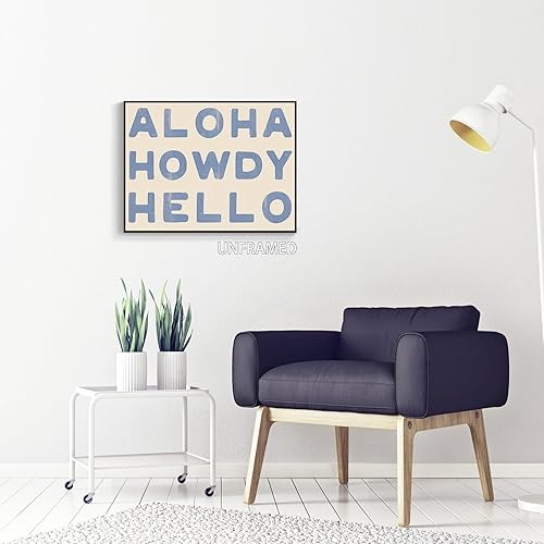 Miniatura 5 de sdgobvco Preppy Howdy - Lienzo decorativo para pared, póster estético de la habitación de vaquera costera occidental, póster de texto azul para