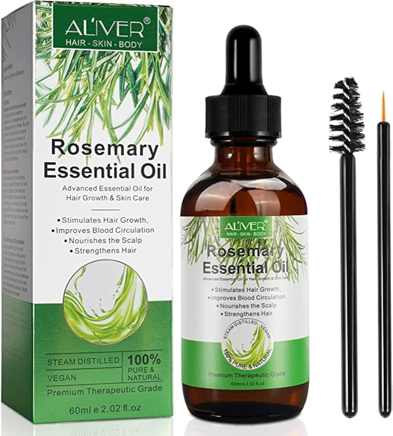 ELAIMEI Rosemary OilHair Growth, (2.02 Fl Oz) Organic Rosemary Essential Oil,100% Pure & Natural, Nourishment Scalp, Stimulates Hair Growth, Rid of Dry Scalp, Improves Blood CirculationMen & Women