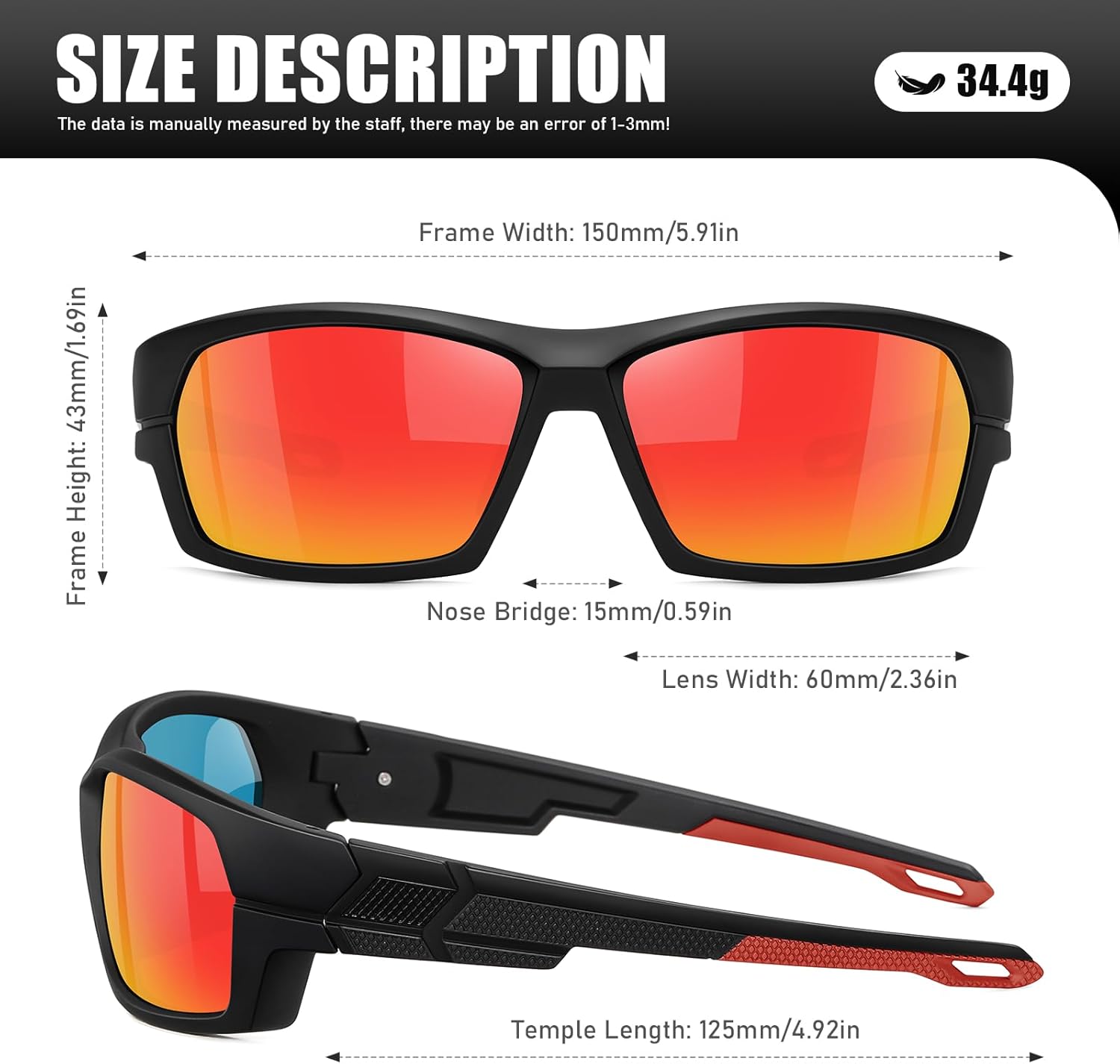 Polarized Sports Sunglasses for Men, Wrap Around Sun Glasses for Fishing Driving Running Cycling Golf UV Protection