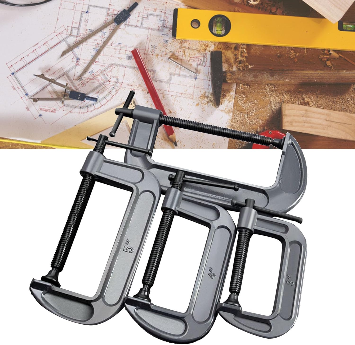 Eujgoov 4 Pcs Heavy Duty Steel C Clamp Set 3/4/6/8 Inch Versatile Welding Clamps with Non Slip T Handle for Carpentry Woodworking Building Metalworking (Industrial Thickened)