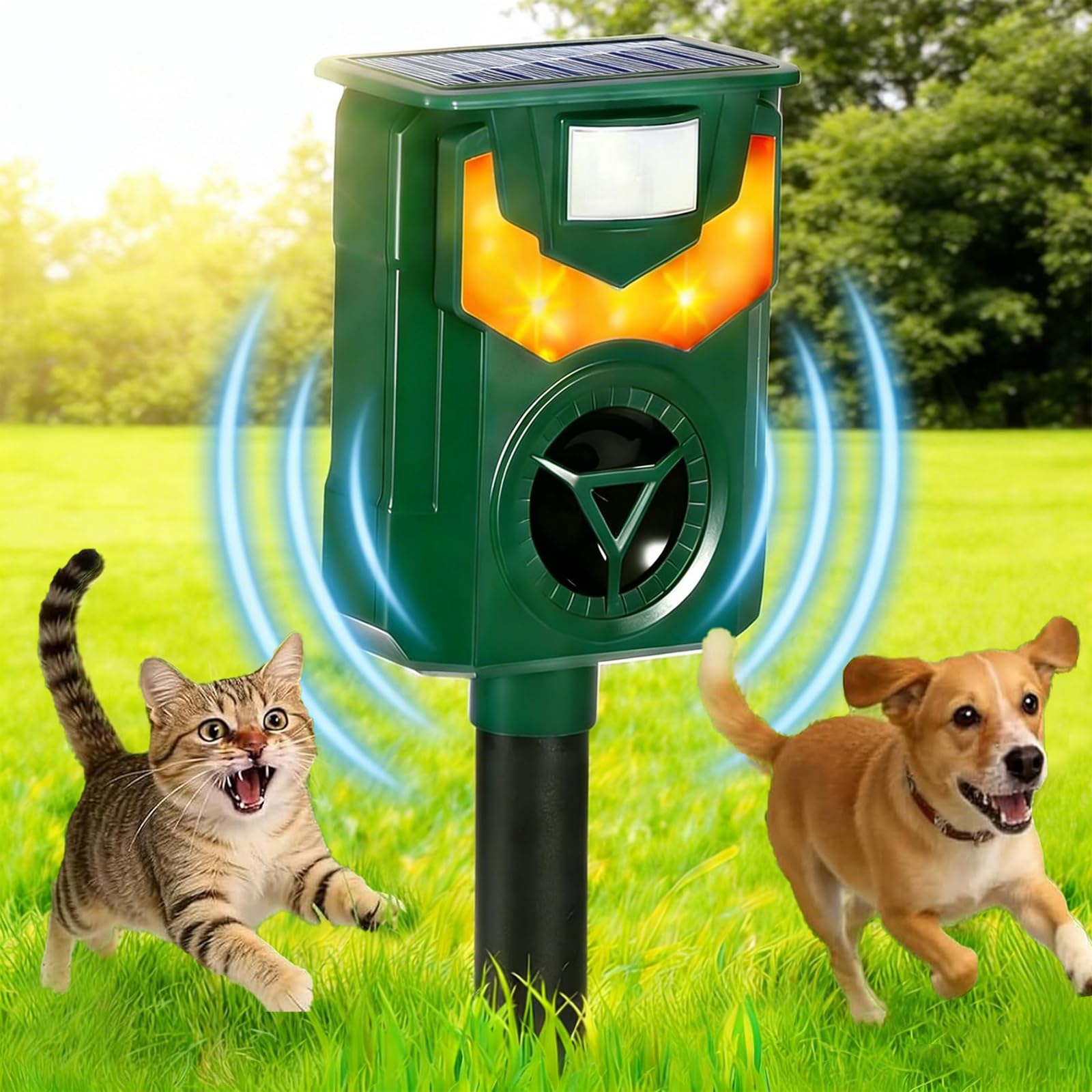 Repulsif Chat Exterieur, Repulsif Chat avec Lumière Ultrasonique Et Flamme, Étanche IP44 Répulsif Chat, Ultrason Chat pour Repousser Les Chats, Les Chiens, Les Oiseaux, Les Renards Et Les Visons
