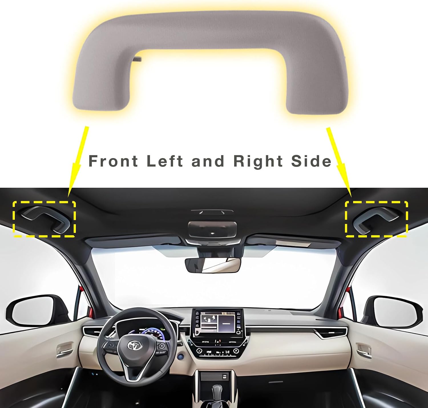 Auto Roof Pull Safety Handle Front Left Right Sides Fit for Toyota Corolla 4Runner Rav4 Highlander Yaris Vios 2003-2021 Front Grab Rail Ceiling Armrest Handrail Without Hook Grey