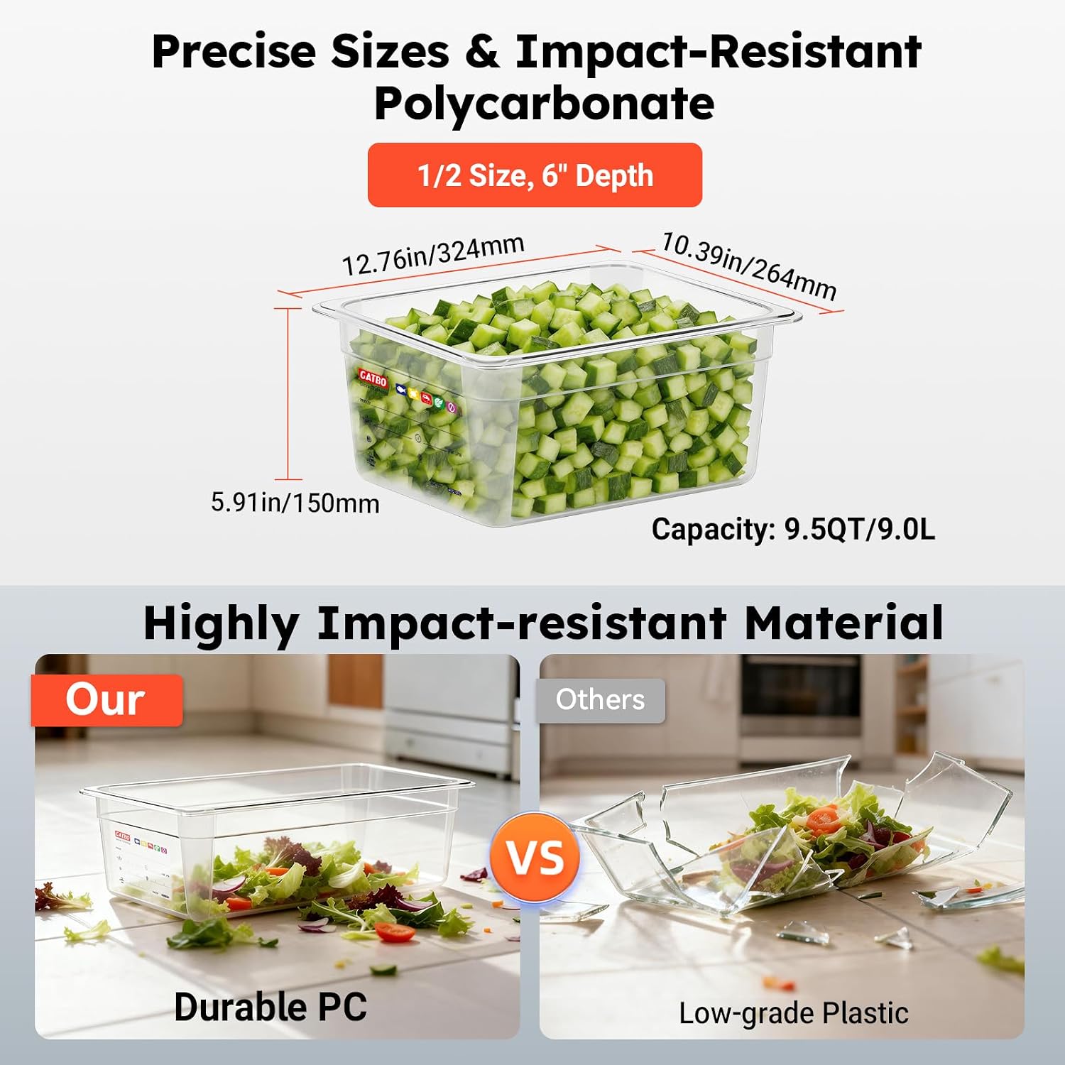 6 -Pack Half Size 6" Deep Polycarbonate Food Pans, and Handled Lids Bundle