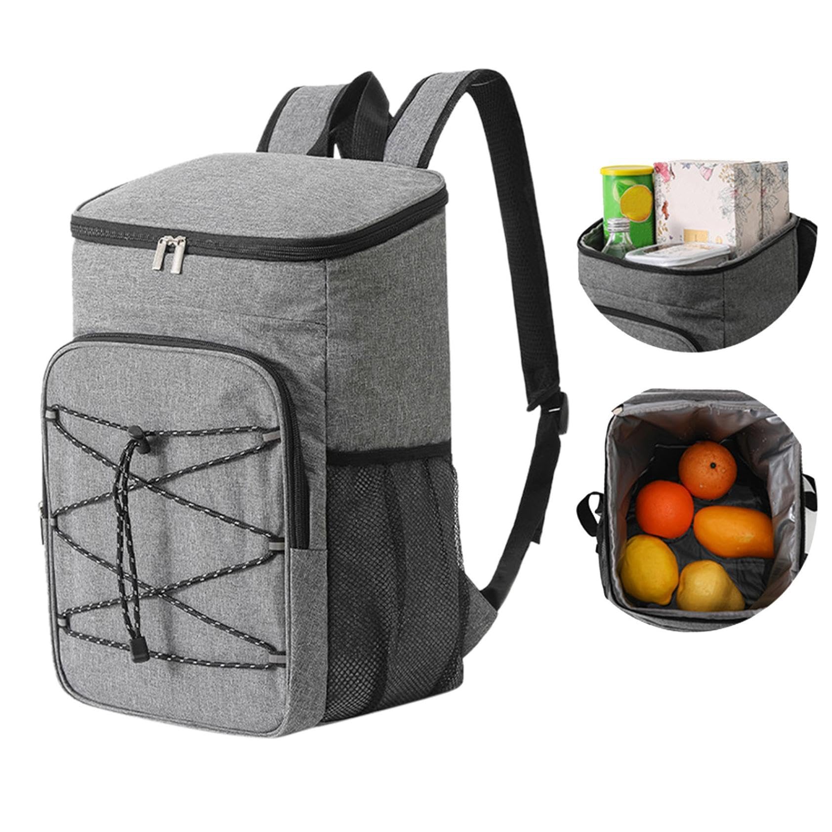 Cooler Backpack Insulated Lunch Bag, Large Capacity Leakproof Cool Bag for Beach Picnic Camping BBQ, Water-proof 600D Oxfords Backpack with Shoulder Straps​​ (Grey)