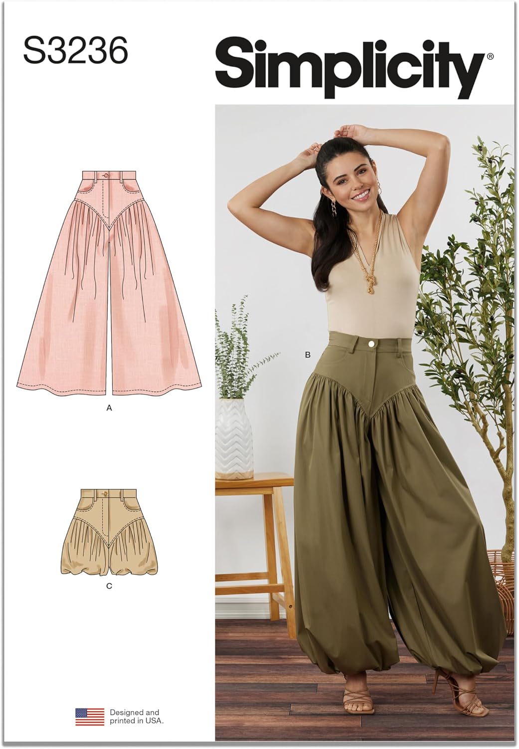Simplicity S3236 Sewing Pattern for Misses' Wide and Balloon Leg Pants and Shorts