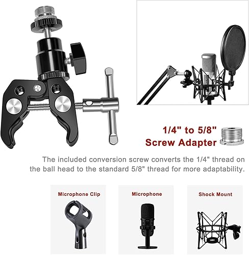 Miniatura 3 de Pinza de micrófono con cabeza de bola ajustable y tornillo de micrófono, compatible con micrófonos y accesorios de fotografía