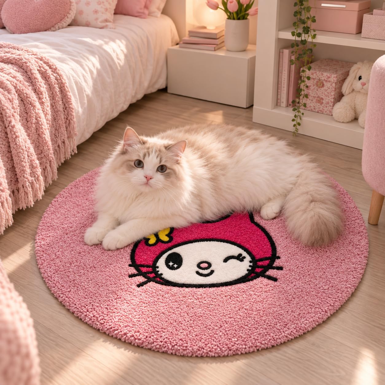 Pear Rug for Cute Room Decor - 32x32 Soft Pink Rug for Girls Bedroom - Fluffy Machine Washable Kids Mat for Princess Room Decor - Non Slip Mat As Birthday Gift for Girls