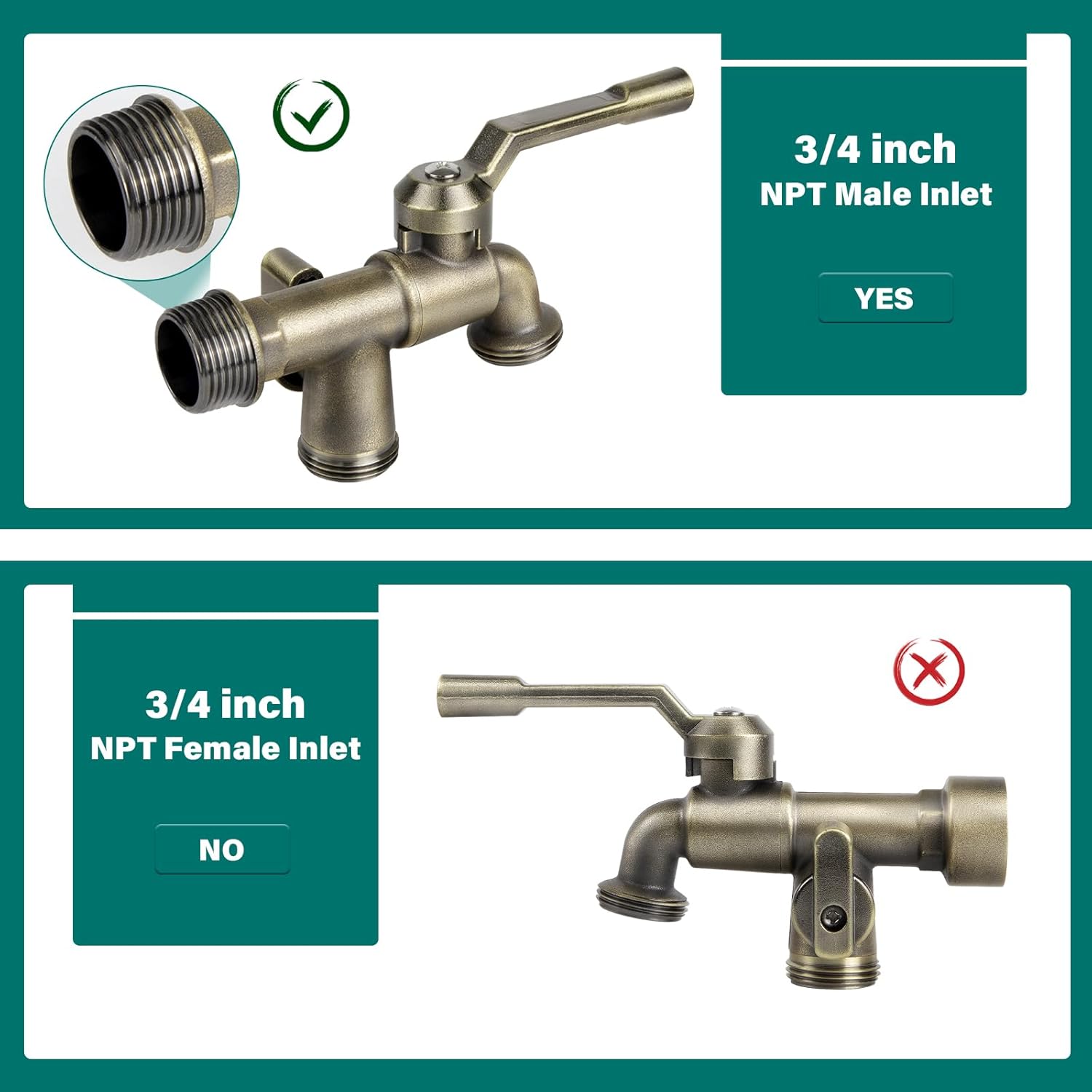 Outdoor Garden Water Faucet with Double Outlet, Outside Wall Mounted Garden Water Faucet with Two 3/4 Inch Brass Ball Valves, Rust & Frost-Proof Outdoor Spigot Water Tap for Garden Hose (Male, Bronze)