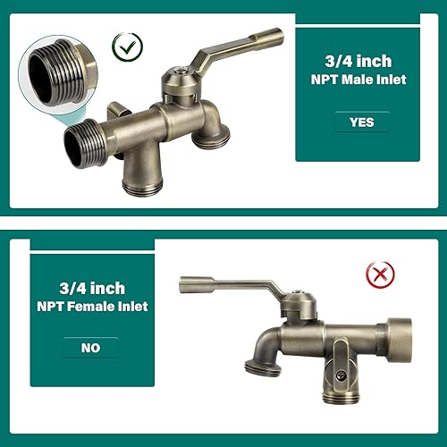 Miniatura 4 de Grifo de agua para jardín al aire libre con doble salida, grifo de agua de jardín montado en la pared exterior con dos válvulas de bola de latón de