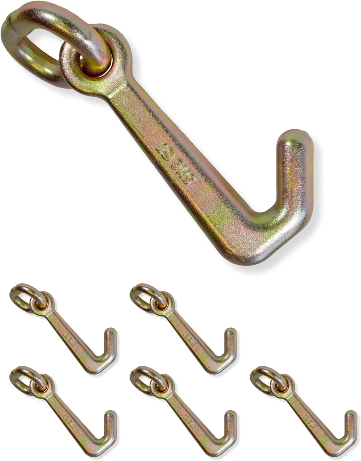 Mega Cargo Control 5/16" G70 Mini J Hook Hook w/Link | Towing Hooks for Tow Truck, Heavy Duty Wrecker Hauler, Hauler Trailer (6 - Pack)