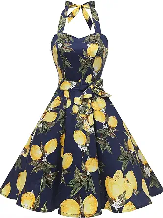 Topdress Women's Vintage Polka Audrey Dress 1950s Halter Retro Cocktail Dress