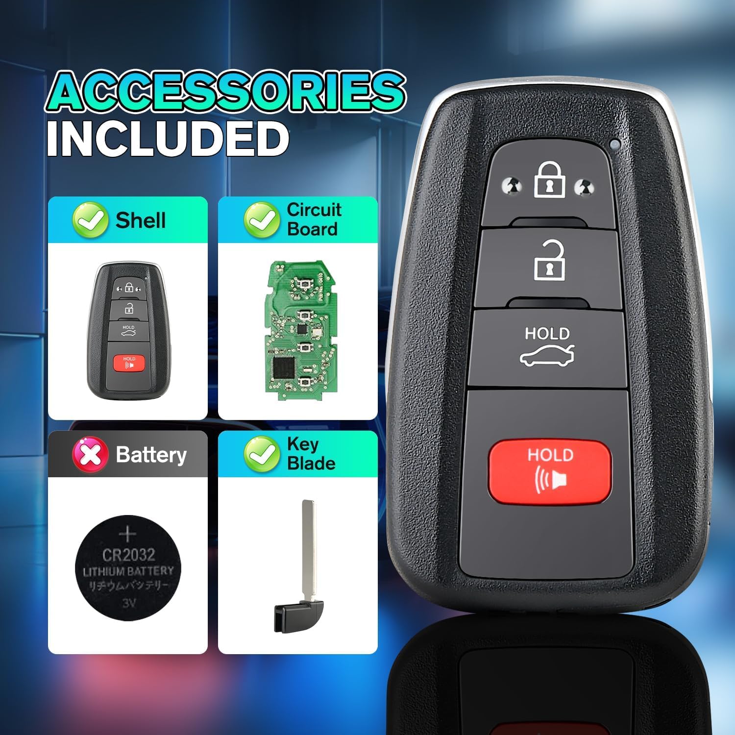 Autel Original Blank Key Fob Replacement for Toyota, 4-Button Keyless Entry