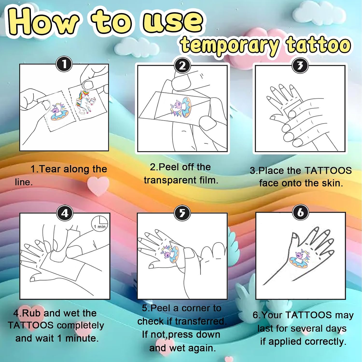 84PCS Unicorn Party Set – 24 Slap Bracelets & 60 Pre-Cut Temporary Tattoos, Birthday Party Favor Supplies, Goodie Bag Fillers, Unicorn Party Decorations