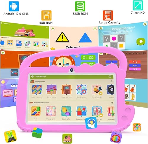 Miniatura 4 de YQSAVIOR Tableta para niños, 7 pulgadas 4 GB de RAM  Android 12  32 GB ROM  Bluetooth, pantalla IPS, control parental, cámara dual, funda a prueba