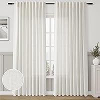Vista 30 de Paneles de cortina de lino con pestaña trasera, de 84 pulgadas de largo, cortinas plisadas semitraslúcidas, mezcla de lino sintético, estilo rústico