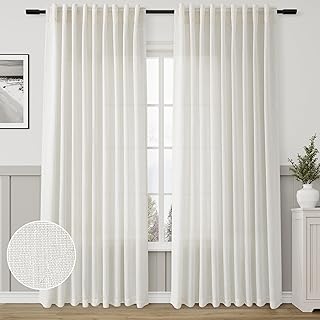 Natural Linen Blend Curtains 84 Inches Long 2 Panels Back Tab Rod Pocket...