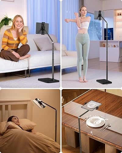 Miniatura 2 de Viozon Soporte de suelo para tableta, soporte ajustable en altura y ángulo para tablet con tubo de brazo de aleación de aluminio, rotación de 360