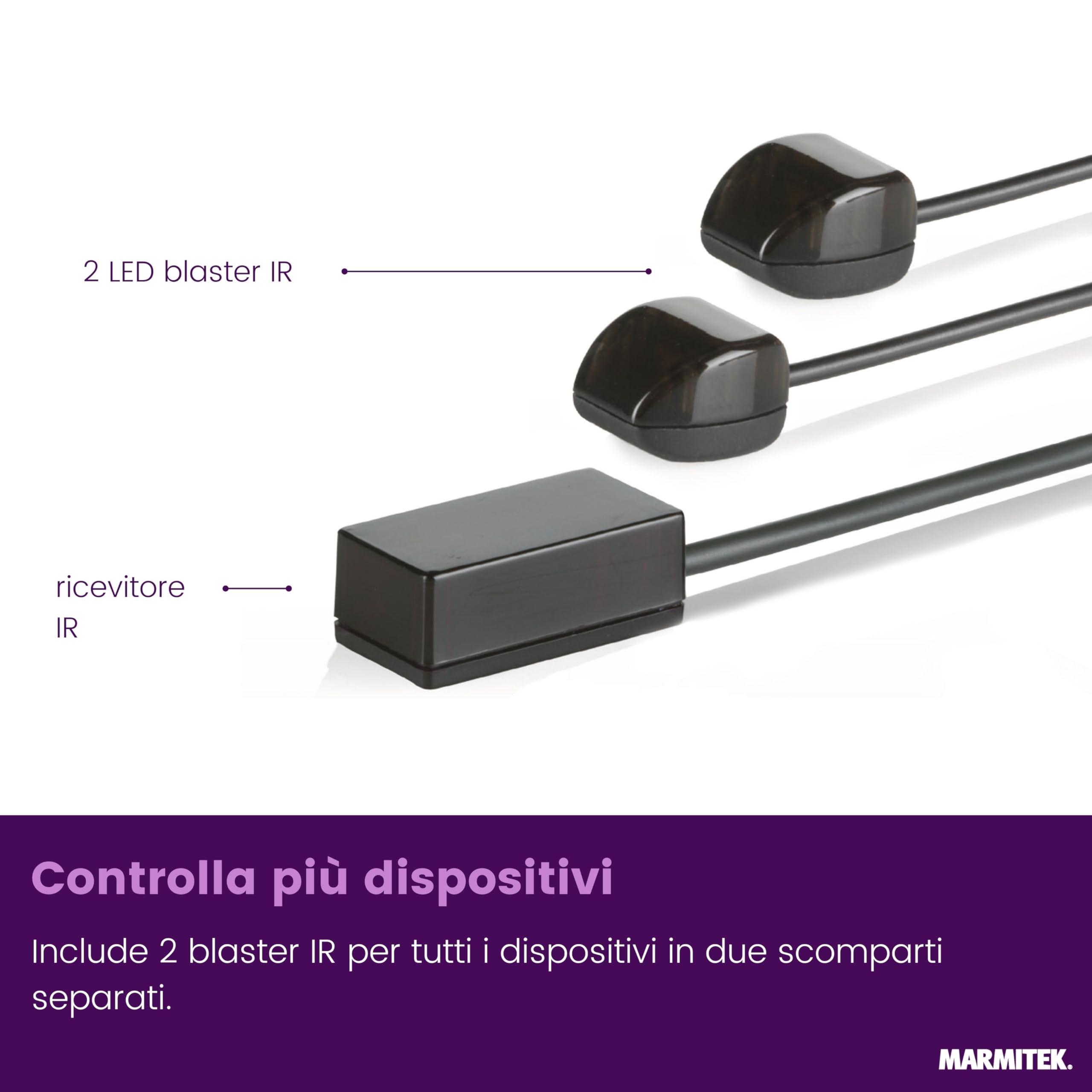 Ripetitore Infrarossi - Marmitek Invisible Control 6 XTRA - Funzionamento dei Dispositivi in ​​un Armadio Chiuso - Compatibile Con Tutti i Decoder TV Europei - Ricevitore Extra Piccolo - LED Blaster | Ripetitore IR per dispositivi nel mobile, 2 LED blaste