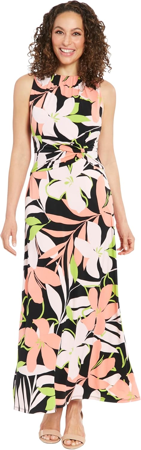 London Times Womens Sleeveless Maxi Dress with Waistband Twist Detail | Comfortable Summer Dresses for Women
