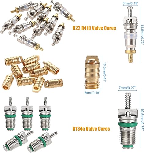 Miniatura 4 de Kit de núcleo de válvula de aire acondicionado, 56 piezas, incluye núcleo de válvula R134a R22 R410, juntas de manguera, válvula, tuerca de latón,