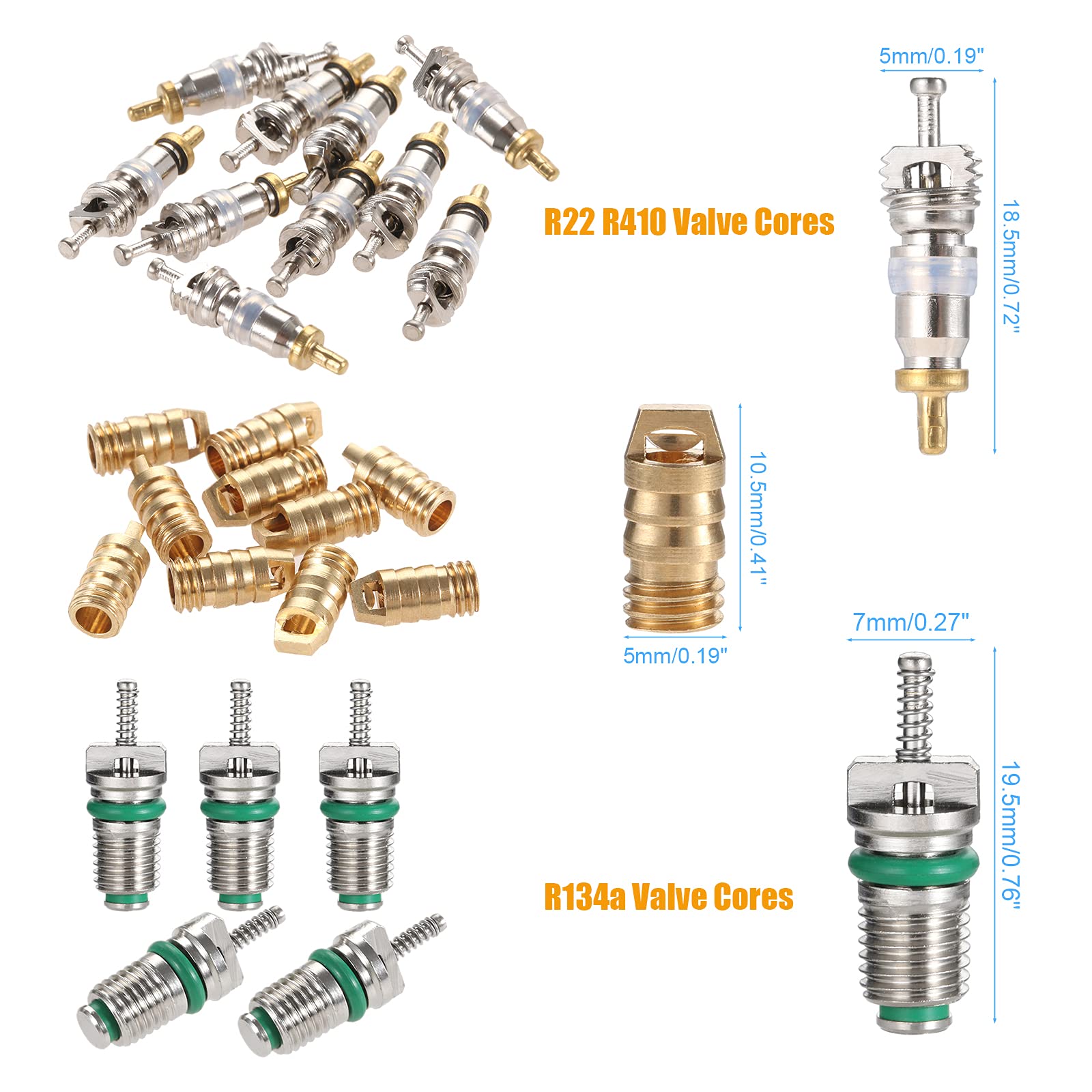 Kit de núcleo de válvula de aire acondicionado de 56 piezas, incluye núcleo de válvula R134a R22 R410, juntas de manguera, válvula, tuerca de latón, instalador de extracción de núcleo de