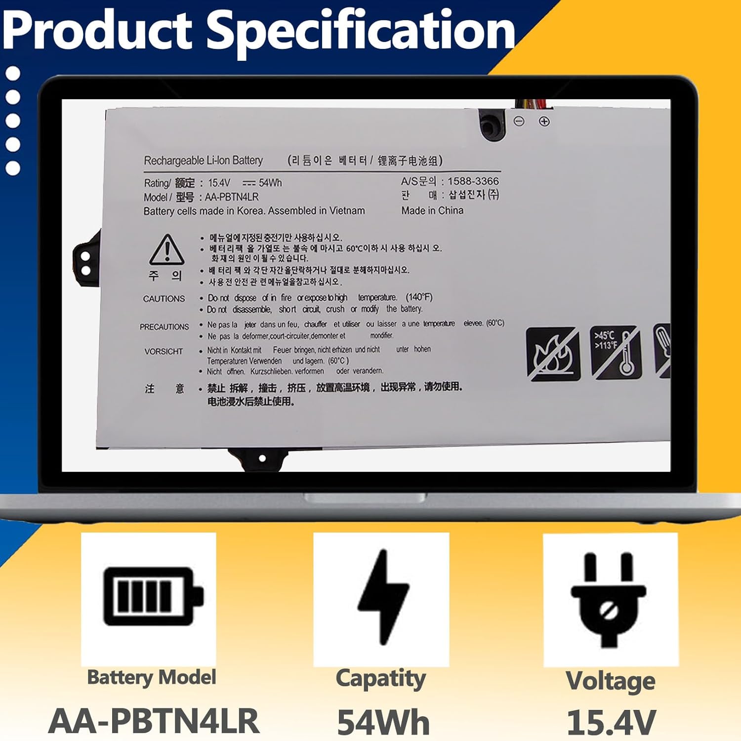 AA-PBTN4LR 54Wh Battery Replacement 9 Pro NP940X3M NP940X5N NP940X5M NP940X3M-K01US NP940X3M-K02US NP940X3N-K01 NP940X5M-X01US NP940X5N-X01US NT930SBE NT950SBE NT950SBV Series 15.4V