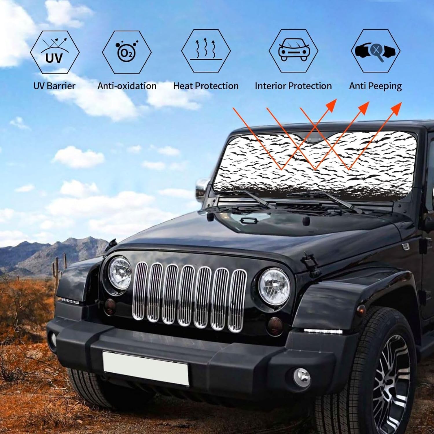Halloween Bat Funny Cool Windshield Sun Shade Front Protector Folding Car Sun Visor Blocks Uv Rays Keeps Your Vehicle Cool image 5