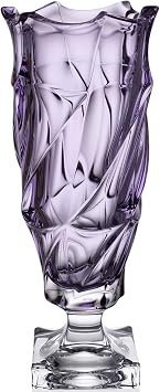 Czech Bohemian Crystal Glass Footed Vase 15"-H Amethyst Flamenco Vintage European Design Elegant Centerpiece Flower Vase Home Decor Wedding Birthday Housewarming Anniversary