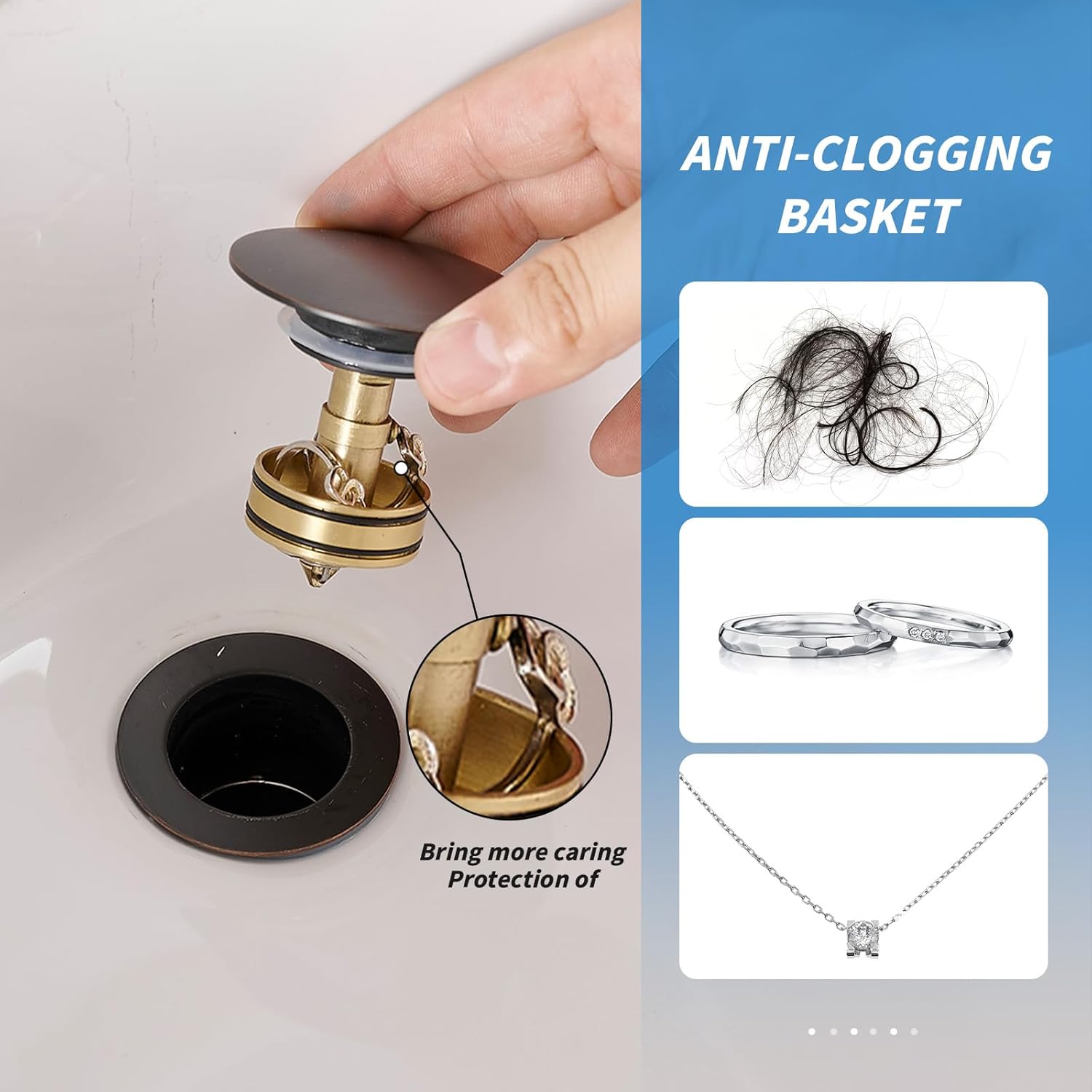 BWE Oil Rubbed Bronze One Piece Bathroom Vessel Sink Drain Stopper with Overflow Pop Up Drain Assembly with Strainer for Bathroom Vessel Vanity Faucet