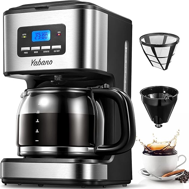 Yabano Coffee Maker, Filter Coffee Machine with Timer, 1.8L Programmable Drip Coffee Maker, 40min Keep Warm & Anti-Drip System, Reusable Filter, Fast Brewing Technology, 900W