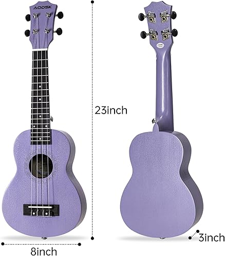Miniatura 58 de AODSK Ukelele soprano para principiantes, kit de ukelele de 21 pulgadas con bolsa de concierto, correa, sintonizador de cuerda de nailon, 4 púas