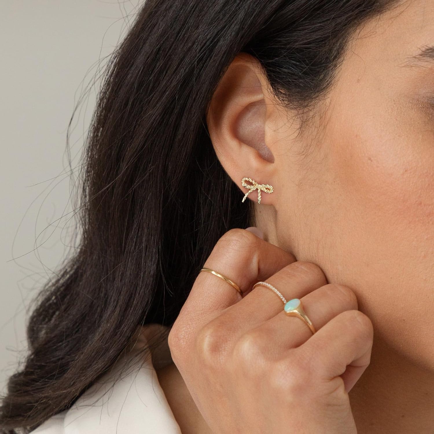 Gold Earrings-14K Gold/Silver/Rose Gold Plated Bow Earrings Trendy Dainty Cute Ribbon Minimalist Bow Stud Earrings for Women Gifts - Image 2