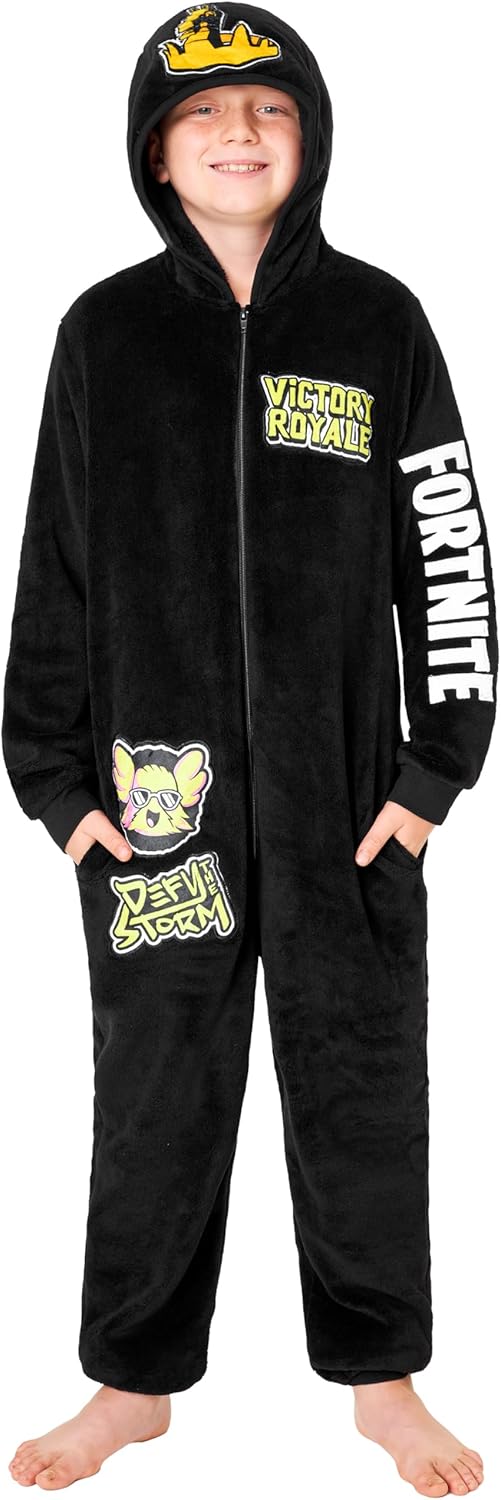 Get Trend One Piece Pajamas for Boys, Teens, Long Sleeved Fleece Jumpsuit, Zip Up Sleepwear, Loungewear PJs, Gifts for Boys