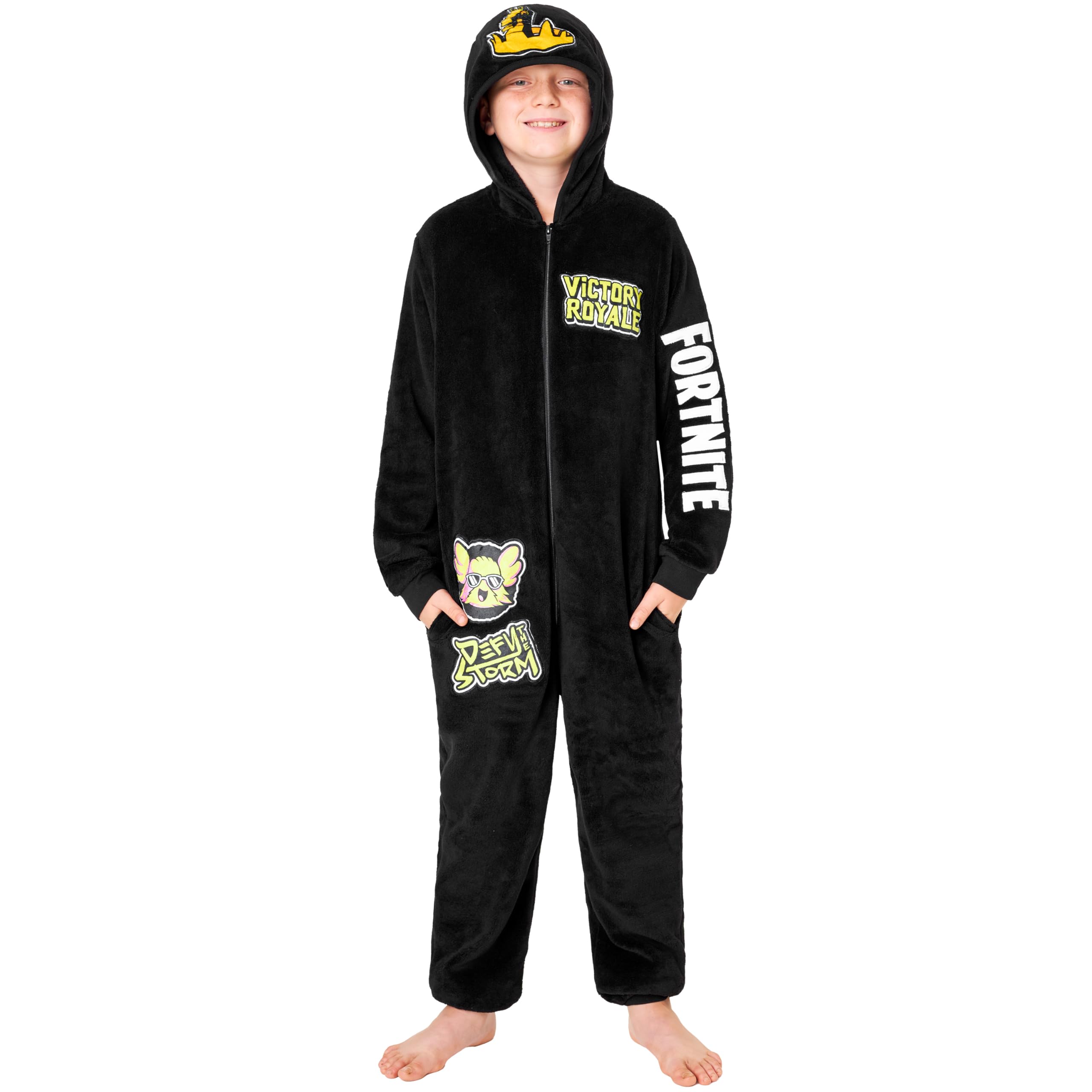 Get Trend Onesies voor jongens en tieners 7-16 jaar, fleece loungewear met lange mouwen, pyjama's, jumpsuit, pyjama, gamercadeaus voor jongens, Zwart, 13-14 jaar