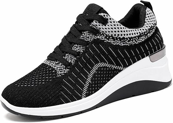 Womens Knitted Walking Shoes Mesh Breathable Wedge Lace-up Sports Shoes Comfortable Heightened Arch Support Orthopedic Running Tennis Shoes