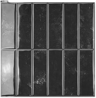 Art3d 10 hojas de azulejos autoadhesivos de 30 x 30 cm, para cocina, baño, sala de estar, rectangular, color negro
