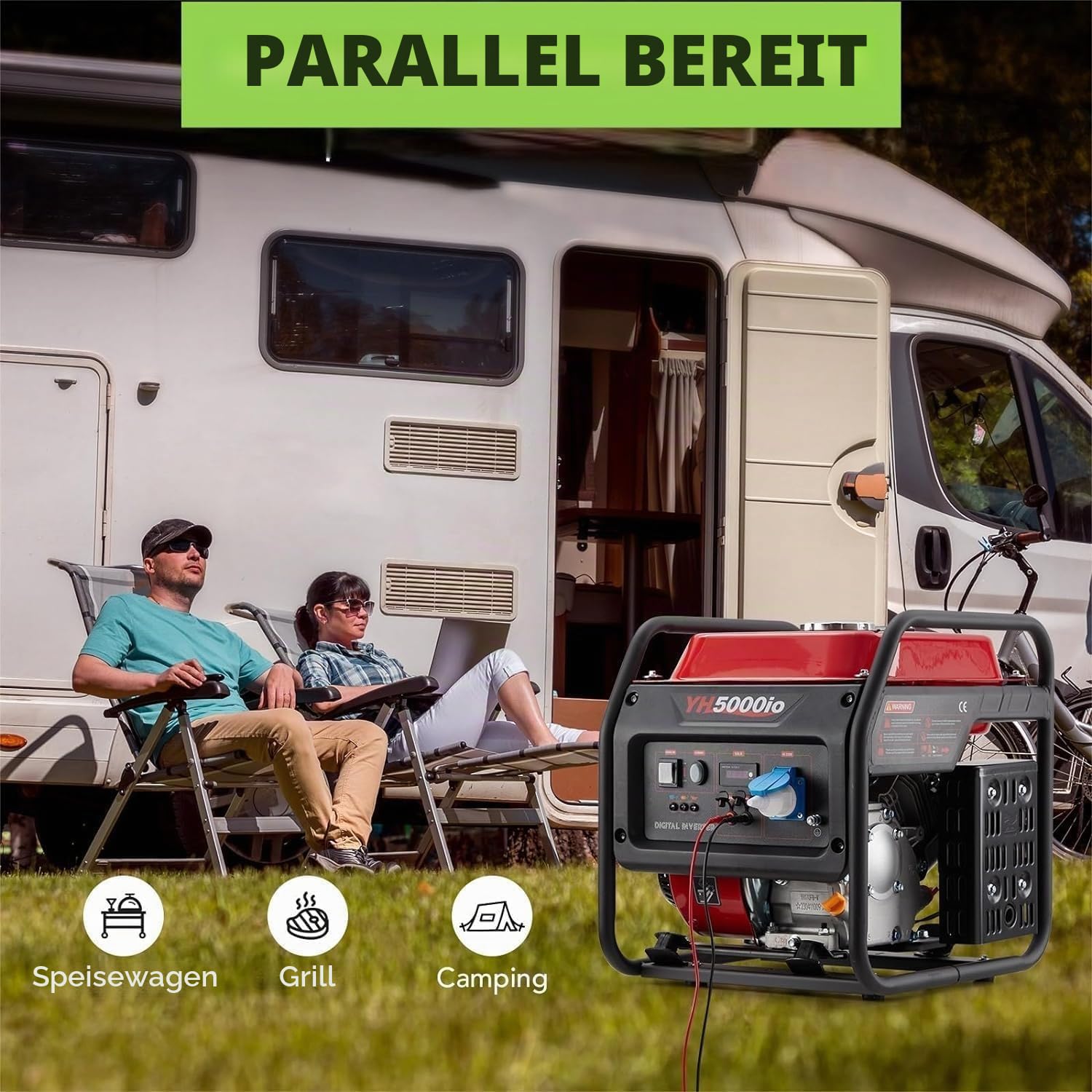 Generator 4000 W Generatoren Variable Frequenz, Benzingenerator | Extrem Leise | USB | Wasserdichte Steckdose | Tragbar – Geeignet für Outdoor | Camping | Wohnmobil | Notfall