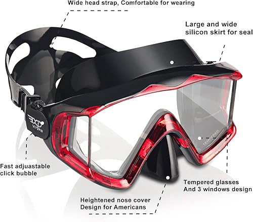 Miniatura 3 de Adult Pano 3 Window Scuba Diving Mask, Tempered Glass Snorkel Mask Anti-Fog Swim Mask No Leakage Swim Goggles with Nose Cover Snorkeling Gear for