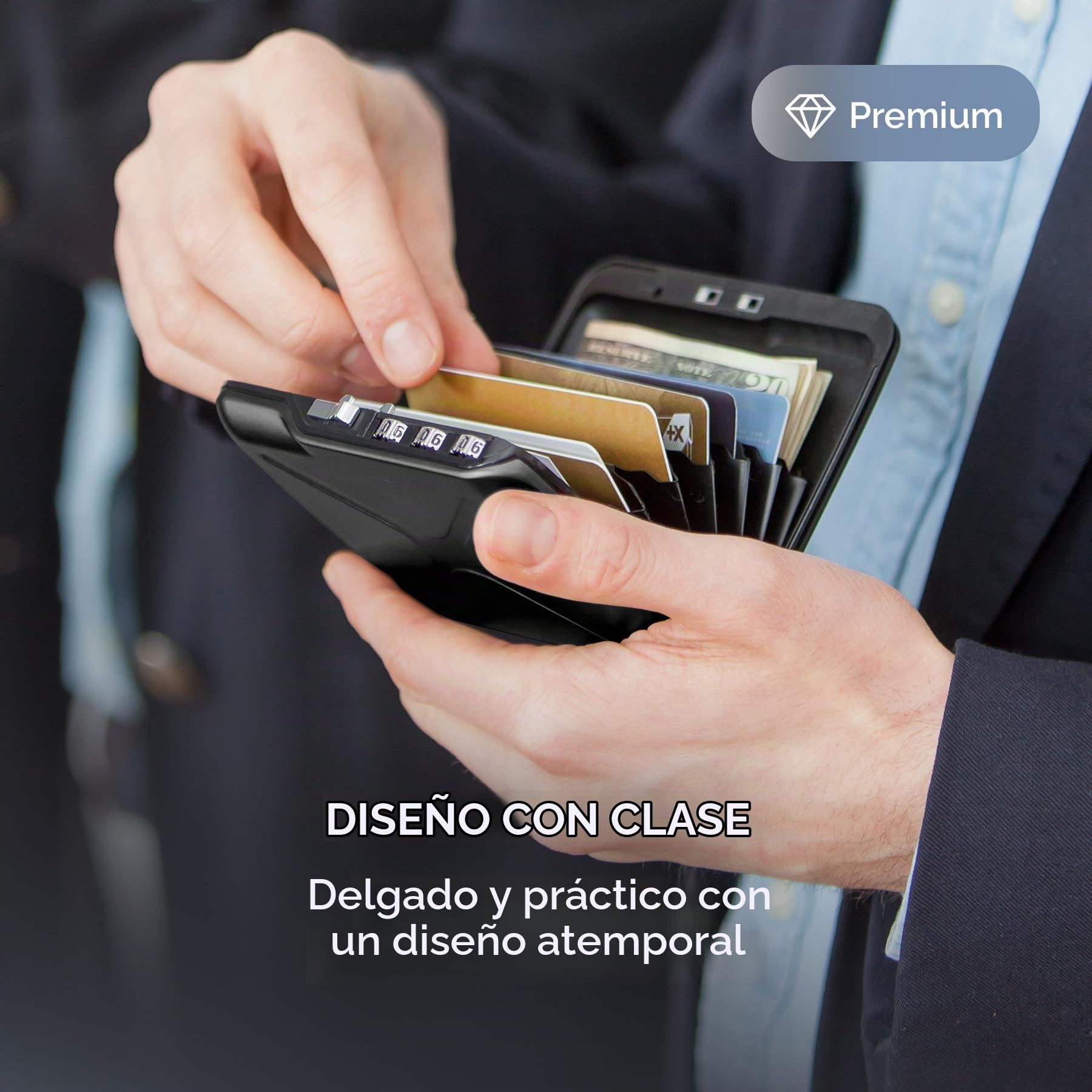 ÖGON -DESIGNS- Cartera de Aluminio con código, la Caja Fuerte de Bolsillo, protección RFID contra fraudes y desmagnetización, Tarjetero Seguro, Modelo Code Wallet